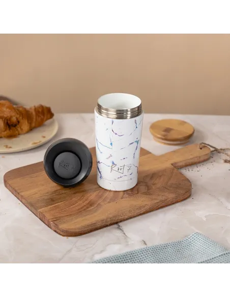 Travel cup Magic Marble - stalowy, ceramiczny, z grawerem - Root7