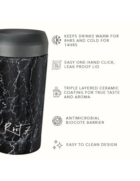 Travel cup Black Marble - stalowy, ceramiczny, z grawerem - Root7