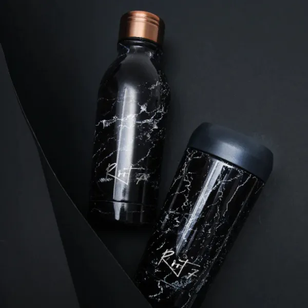 Travel cup Black Marble - stalowy, ceramiczny, z grawerem - Root7