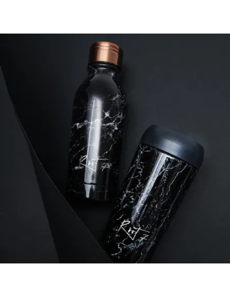 Travel cup Black Marble - stalowy, ceramiczny, z grawerem - Root7