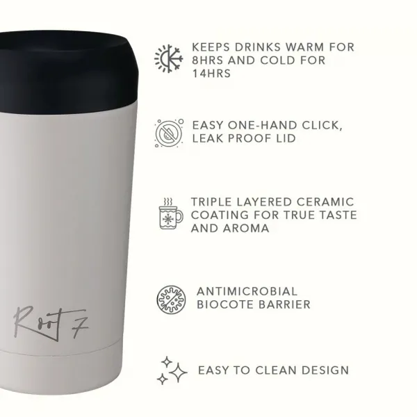 Travel cup Sandstone Grey - stalowy, ceramiczny, z grawerem - Root7