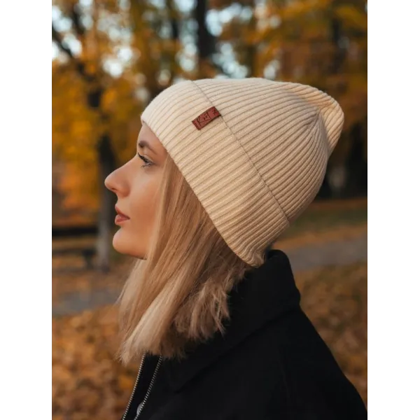Czapka jesienna Creamy White, 100% Merino personalizowane - Root7