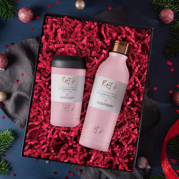 Zestaw Millennial Pink Butelka + Kubek personalizowane - Root7
