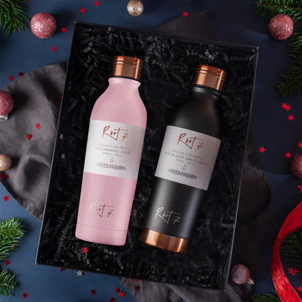 Zestaw DLA NICH 2x Butelka 500ml Różowa i Czarna personalizowane - Root7