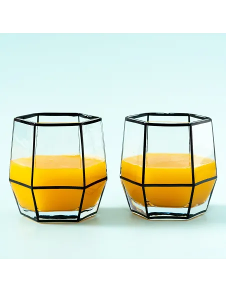 Geo Black Tumbler Glasses - Set of 2