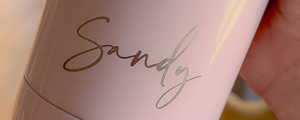 horizontal engraving on Root7's bottles